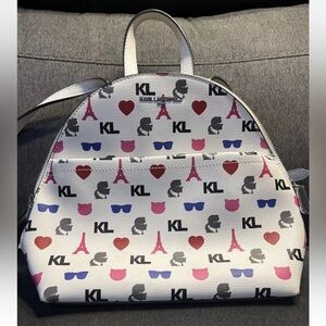 NWT Karl Lagerfeld Paris White/Pink Multi Maybelle Backpack Bag Handbag